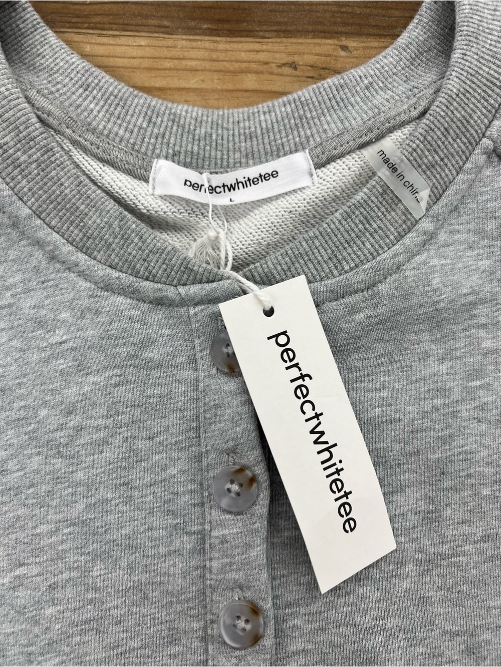 perfectwhitetee Light Heather Gray Henley Sweatshirt - Picture 2 of 2